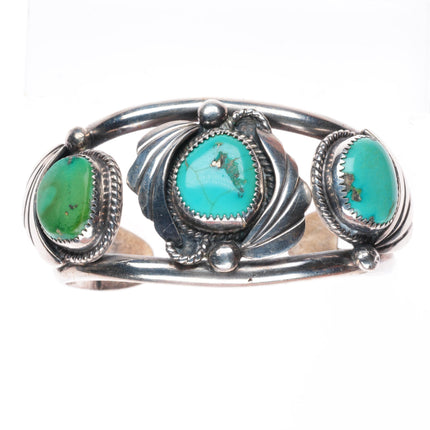 6.5" Vintage Navajo sterling silver 3 stone turquoise cuff bracelet