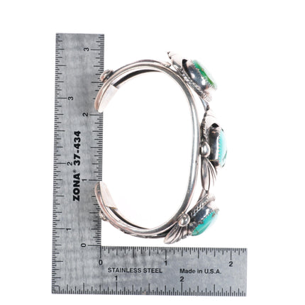 6.5" Vintage Navajo sterling silver 3 stone turquoise cuff bracelet