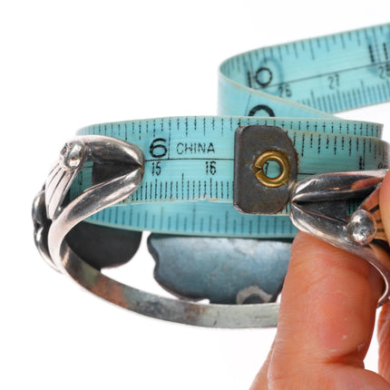 6.5" Vintage Navajo sterling silver 3 stone turquoise cuff bracelet