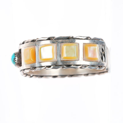 6.25" Myron Panteah Zuni sterling silver turquoise and shell cuff bracelet