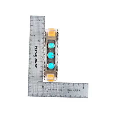 6.25" Myron Panteah Zuni sterling silver turquoise and shell cuff bracelet