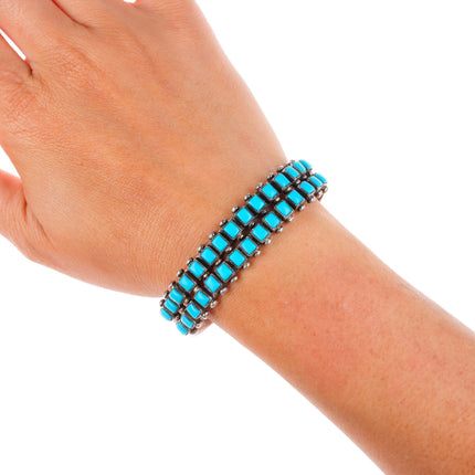 6.5" 1930's-40's Vintage Zuni sterling silver square cut turquoise cuff bracelet