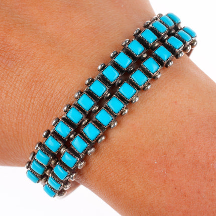 6.5" 1930's-40's Vintage Zuni sterling silver square cut turquoise cuff bracelet