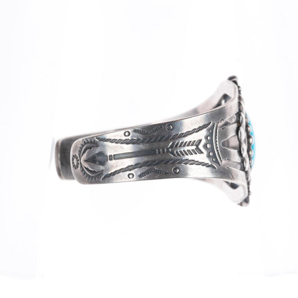 6.5" c1950's Fred Harvey style sterling silver cuff bracelet with turquoise