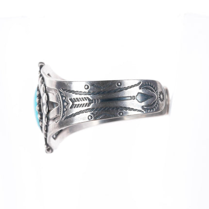 6.5" c1950's Fred Harvey style sterling silver cuff bracelet with turquoise