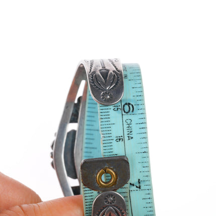 6.5" c1950's Fred Harvey style sterling silver cuff bracelet with turquoise