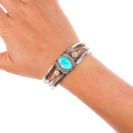 6.5" 30's-40's Navajo vintage sterling silver cuff bracelet with nice turquoise