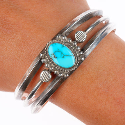 6.5" 30's-40's Navajo vintage sterling silver cuff bracelet with nice turquoise