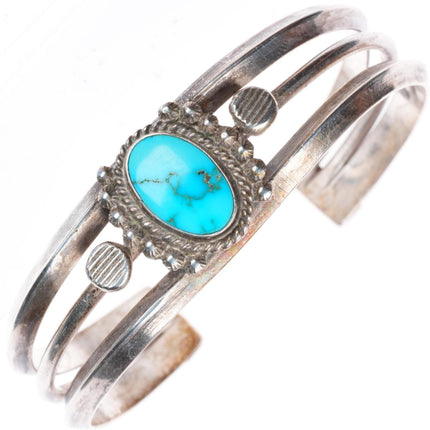 6.5" 30's-40's Navajo vintage sterling silver cuff bracelet with nice turquoise