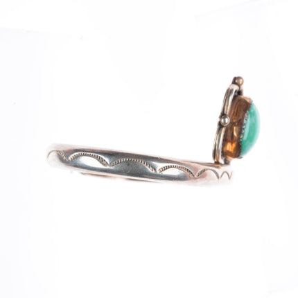 6.3" Vintage Navajo sterling silver stamped cuff bracelet with turquoise