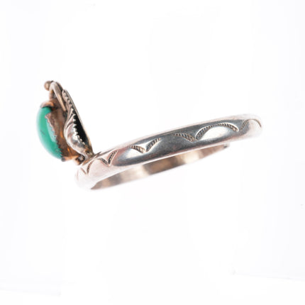 6.3" Vintage Navajo sterling silver stamped cuff bracelet with turquoise