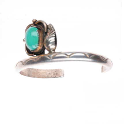 6.3" Vintage Navajo sterling silver stamped cuff bracelet with turquoise