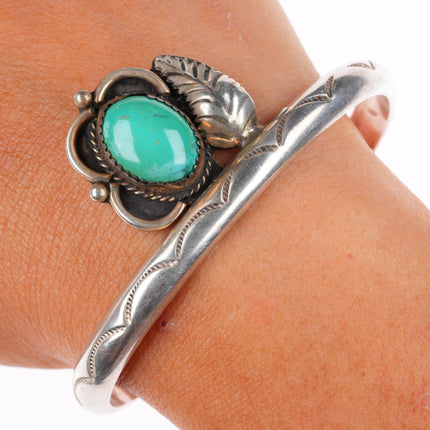 6.3" Vintage Navajo sterling silver stamped cuff bracelet with turquoise