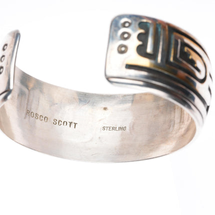 6.8" Rosco Scott Navajo sterling silver cuff bracelet with modernist overlay