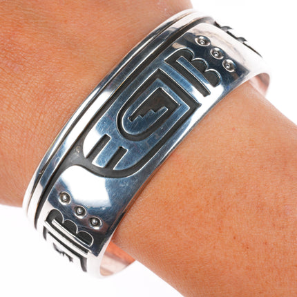 6.8" Rosco Scott Navajo sterling silver cuff bracelet with modernist overlay