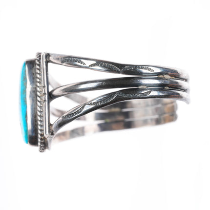 6.9" Vintage Navajo sterling silver stamped cuff bracelet with nice turquoise