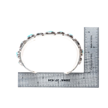 7.25" Joe Tom Navajo vintage sterling silver wide turquoise row cuff bracelet