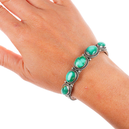 6.2" Albert Jake Navajo sterling silver Sonoran Gold turquoise row cuff bracelet