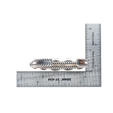6.2" Albert Jake Navajo sterling silver Sonoran Gold turquoise row cuff bracelet