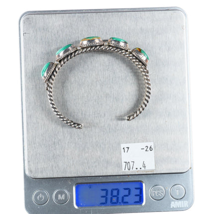 6.2" Albert Jake Navajo sterling silver Sonoran Gold turquoise row cuff bracelet