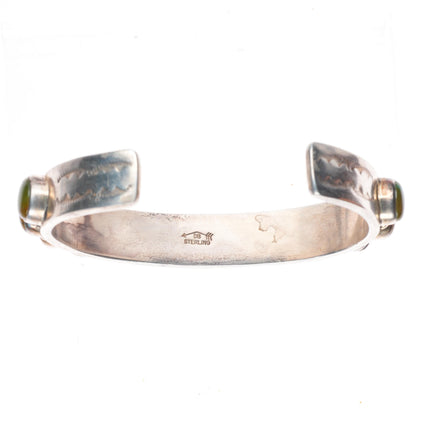 6.7" Dean Brown Navajo sturdy sterling silver green turquoise row cuff bracelet