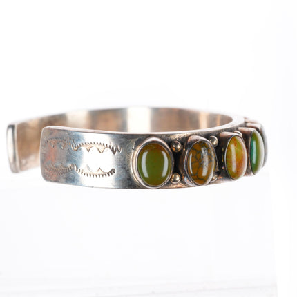 6.7" Dean Brown Navajo sturdy sterling silver green turquoise row cuff bracelet