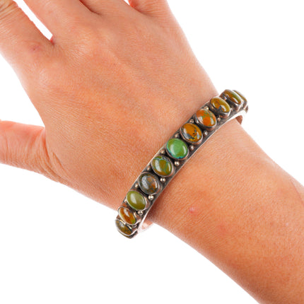 6.7" Dean Brown Navajo sturdy sterling silver green turquoise row cuff bracelet