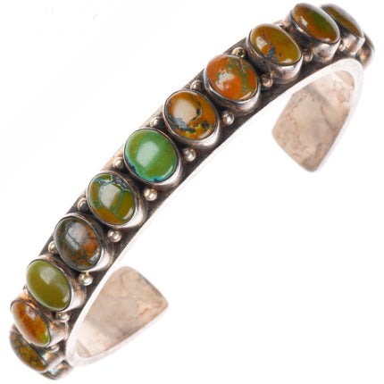 6.7" Dean Brown Navajo sturdy sterling silver green turquoise row cuff bracelet