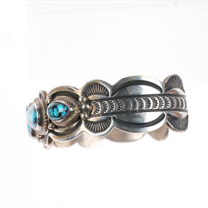 6.7" vintage Navajo high grade spiderweb turquoise sterling silver cuff bracelet