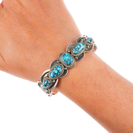 6.7" vintage Navajo high grade spiderweb turquoise sterling silver cuff bracelet