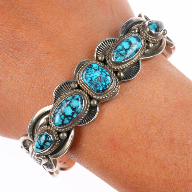 6.7" vintage Navajo high grade spiderweb turquoise sterling silver cuff bracelet