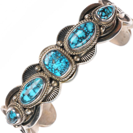 6.7" vintage Navajo high grade spiderweb turquoise sterling silver cuff bracelet
