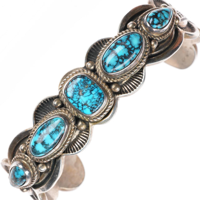 6.7" vintage Navajo high grade spiderweb turquoise sterling silver cuff bracelet