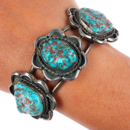 6.4" Vintage Navajo red spiderweb turquoise sterling silver cuff bracelet