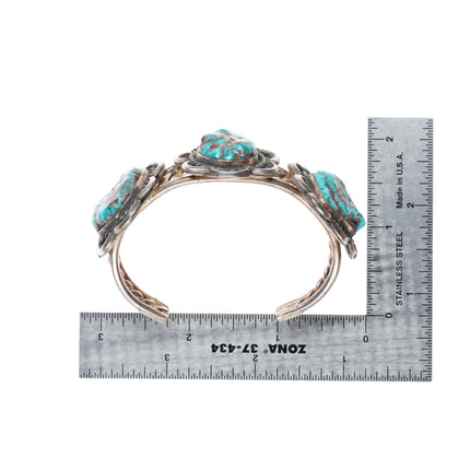 6.4" Vintage Navajo red spiderweb turquoise sterling silver cuff bracelet