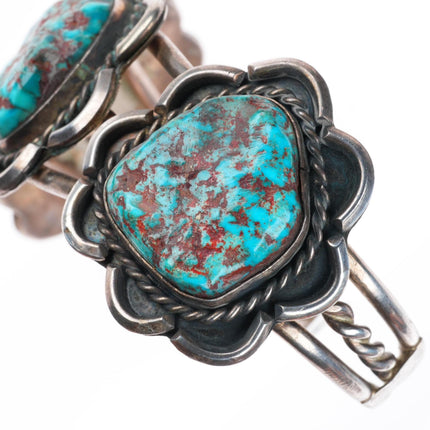 6.4" Vintage Navajo red spiderweb turquoise sterling silver cuff bracelet