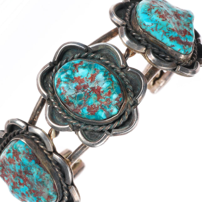 6.4" Vintage Navajo red spiderweb turquoise sterling silver cuff bracelet