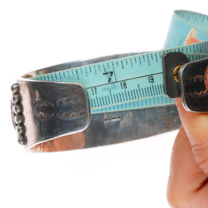 7.6" Heavy vintage southwestern sterling silver green turquoise cuff bracelet