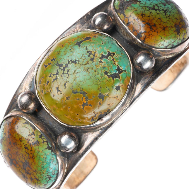 7.6" Heavy vintage southwestern sterling silver green turquoise cuff bracelet