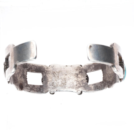 6.5" 30's-40's vintage Navajo sterling silver chiseled cuff bracelet w/turquoise
