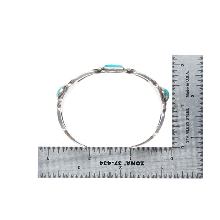 6.5" 30's-40's vintage Navajo sterling silver chiseled cuff bracelet w/turquoise