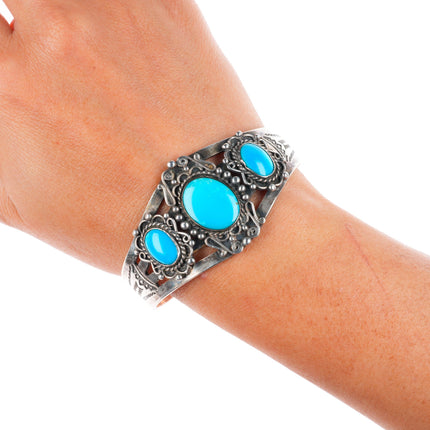 6.25" 1940's-50's Navajo sterling silver turquoise Fred Harvey era cuff bracelet