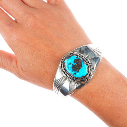 6.6" vintage Secatero Navajo sterling silver nice turquoise cuff bracelet