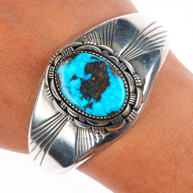 6.6" vintage Secatero Navajo sterling silver nice turquoise cuff bracelet