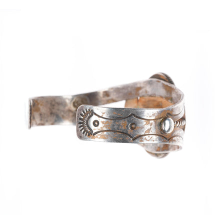 6.4" 1940's Vintage Navajo sterling silver petrified wood cuff bracelet