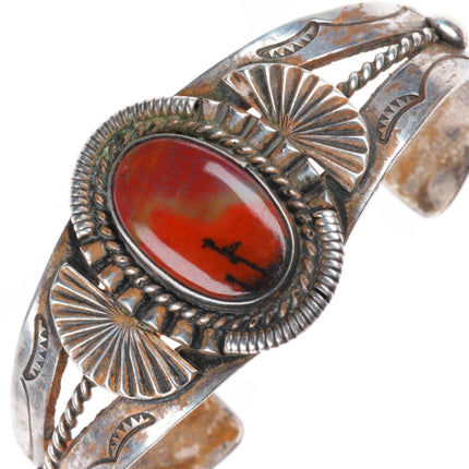 6.4" 1940's Vintage Navajo sterling silver petrified wood cuff bracelet