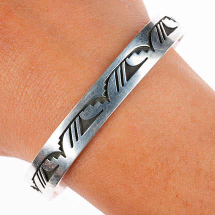 6.9" Eldon Kalemsa Sr Siwingyumptewa Hopi overlay cuff bracelet sterling silver