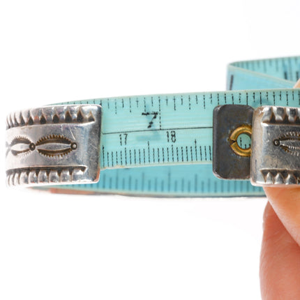 7.5" c1950 Mark Chee Navajo sterling silver deep stamped heavy cuff bracelet