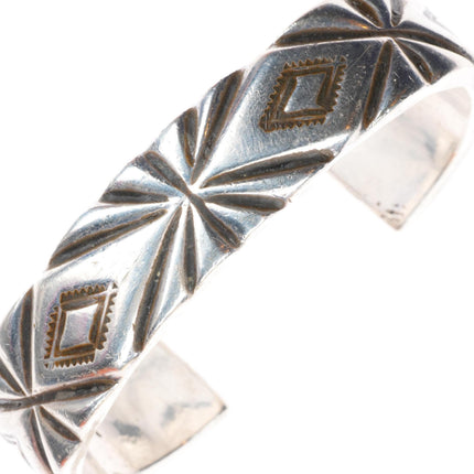 7.5" c1950 Mark Chee Navajo sterling silver deep stamped heavy cuff bracelet