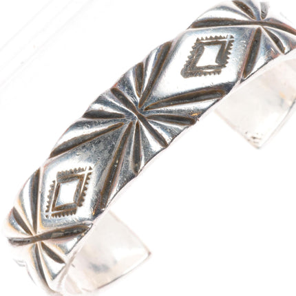 7.5" c1950 Mark Chee Navajo sterling silver deep stamped heavy cuff bracelet